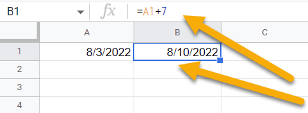 How do I add 7 days to a date in Google Sheets