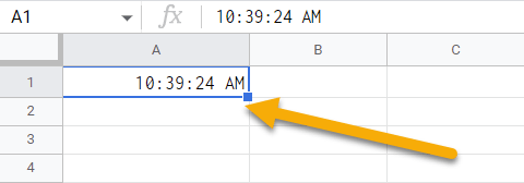 How do I add the current time in Google Sheets