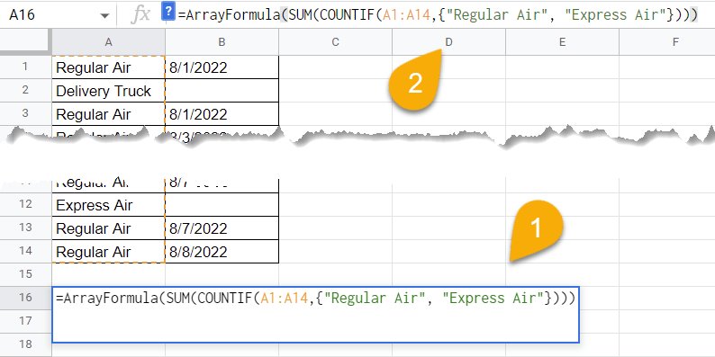 How to Count Cells with Specific Text Using an Array Formula