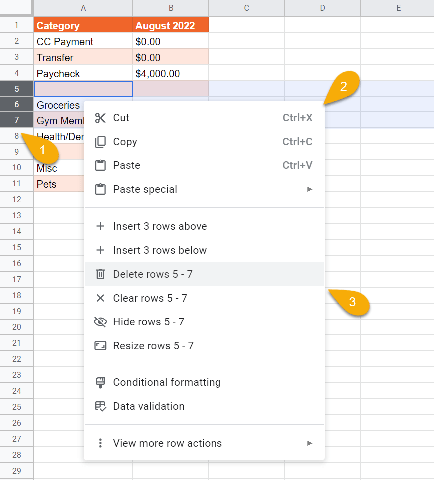How to Delete Multiple Rows in Google Sheets