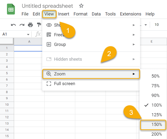 How to Zoom In in Google Sheets