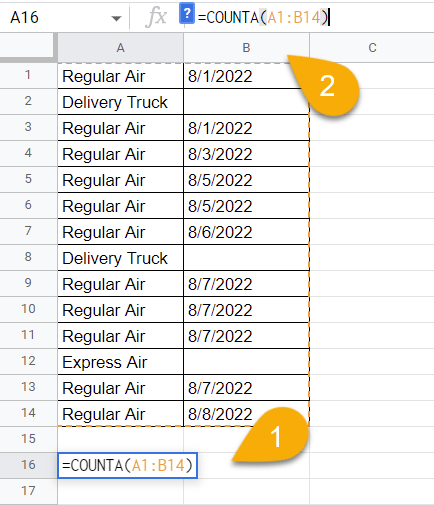 How to count cells using the COUNTA function