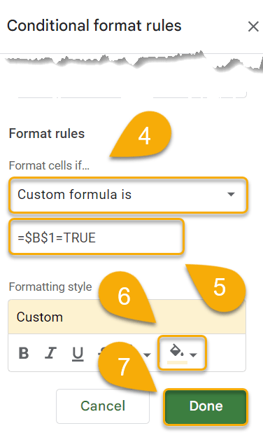 Conditional format rules