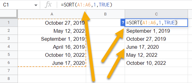 How do I auto sort by date in Google Sheets