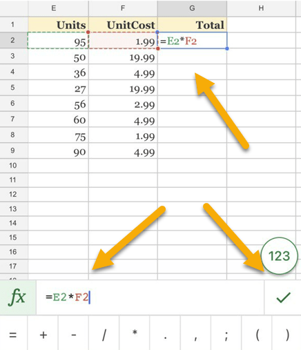 How do I copy a formula down in Google Sheets on mobile