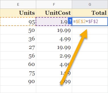 How do I copy a formula down without changing cell references