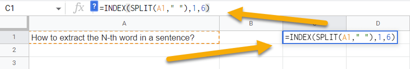 How do I extract the N-th word in a sentence in Google sheets