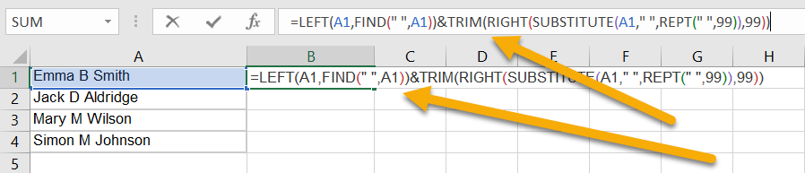 How do I remove initials from names in Excel