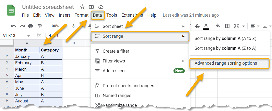 How do I sort two columns in Google Sheets