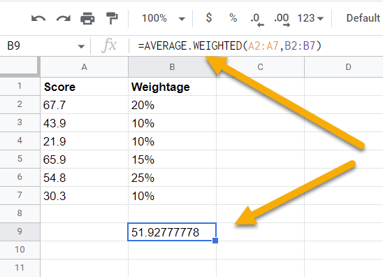 How do you calculate the weighted average in Google Sheets