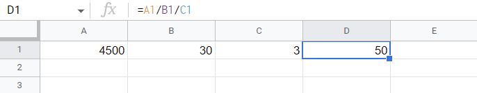 How to Divide Multiple Cells in Google Sheets