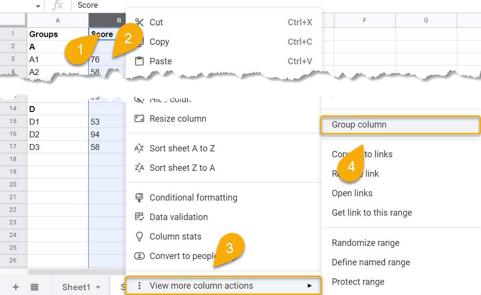 How to Group Columns in Google Sheets