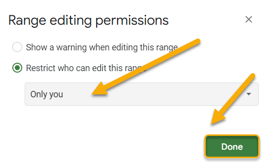 Range editing permissions in Google Sheets