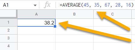 The AVERAGE value without using a range of cells