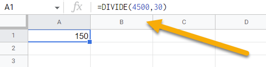 The DIVIDE function with numeric values