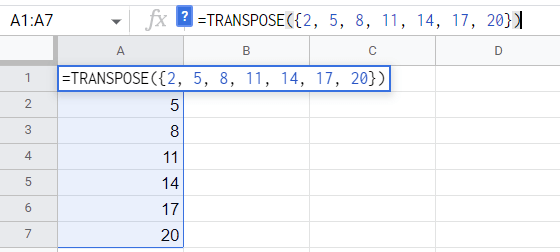 The TRANSPOSE Function Function with Values