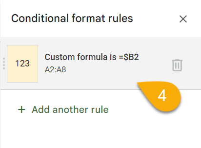 The conditional format rule