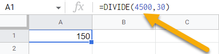Using the DIVIDE function in Google Sheets