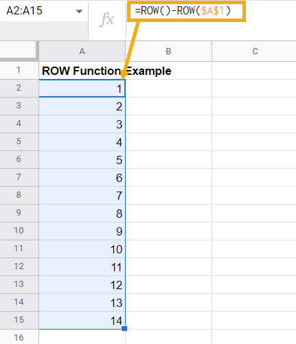 4. ROW Function to Increment Cell Values