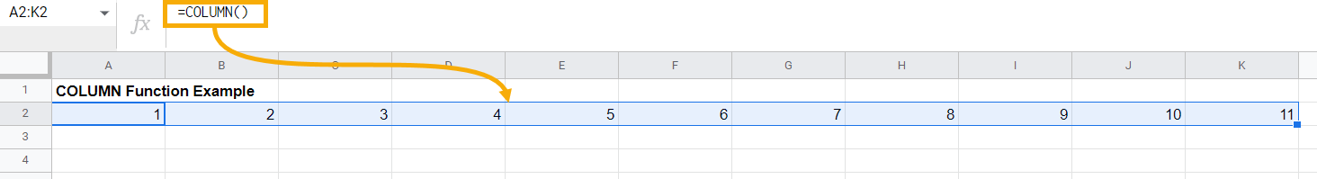 5. COLUMN Function to Increment Cell Values