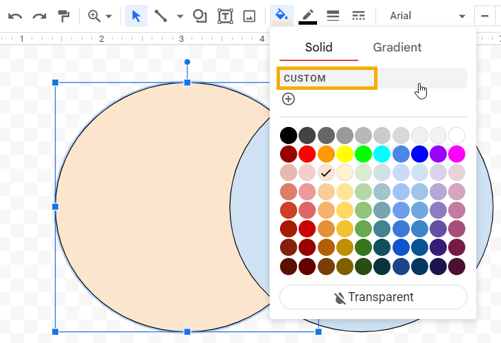 Click to acess Custom Color Settings