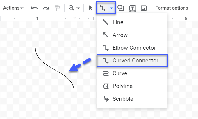 The Curved Connector flowchart shape in Google Sheets