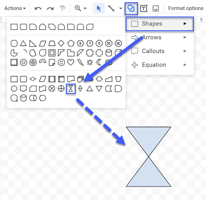The collate flowchart shape in Google Sheets