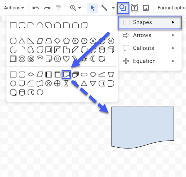 The document flowchart shape in Google Sheets