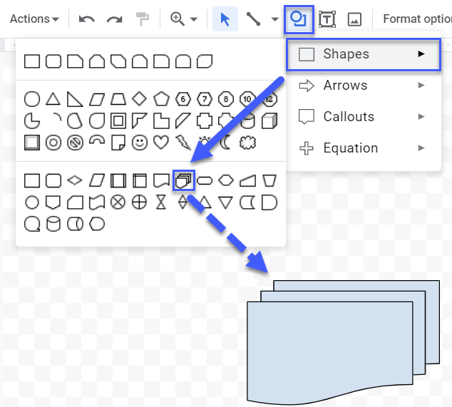 The multidocument flowchart shape in Google Sheets