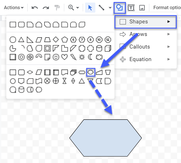 The preparation flowchart shape in Google Sheets