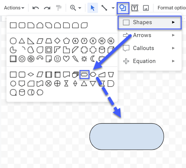 The terminator flowchart shape in Google Sheets