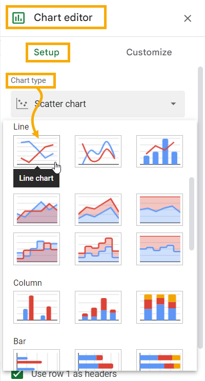 Change the chart type to Line Chart