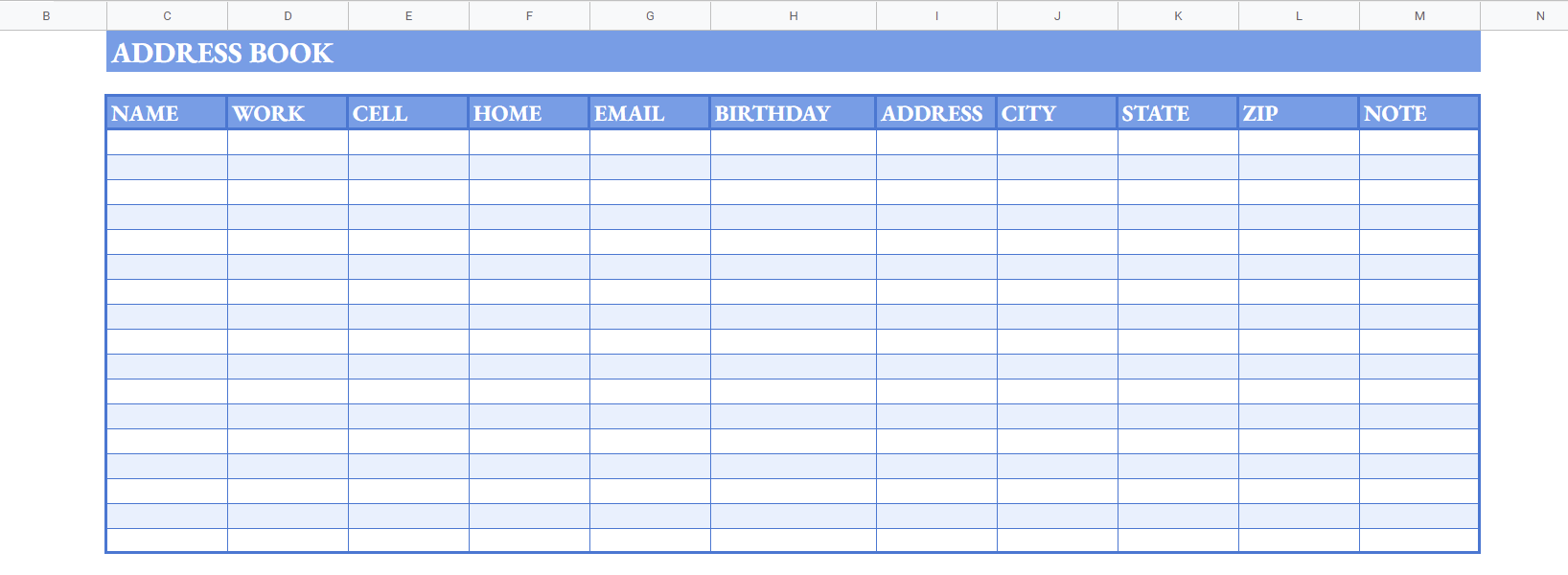 Printable Address Book Template