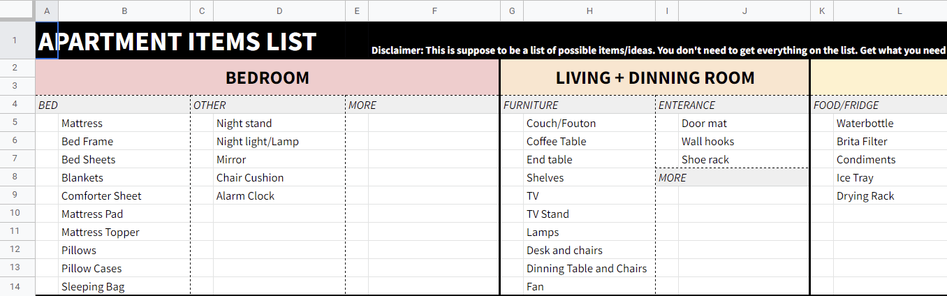 Apartment Packing List Template