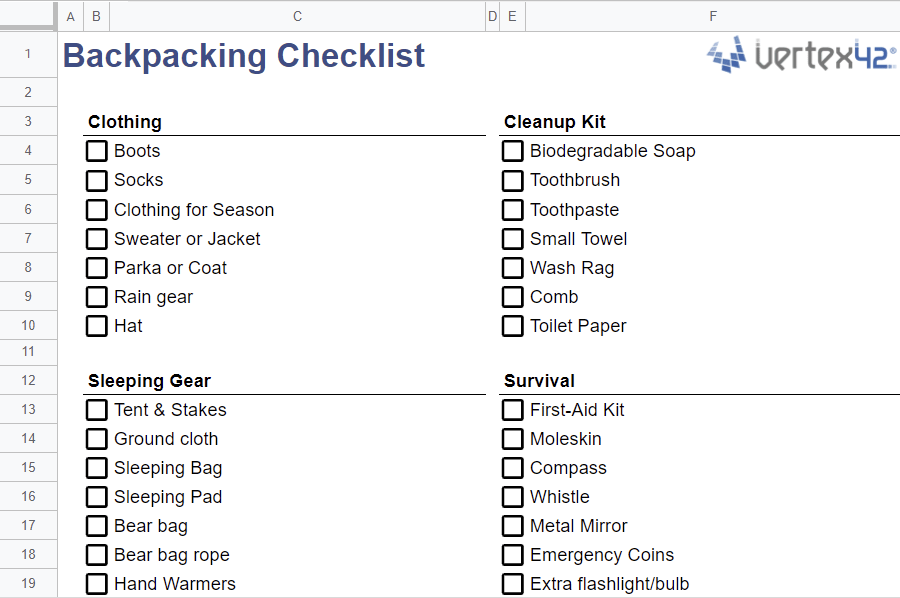 Backpacking Checklist Template