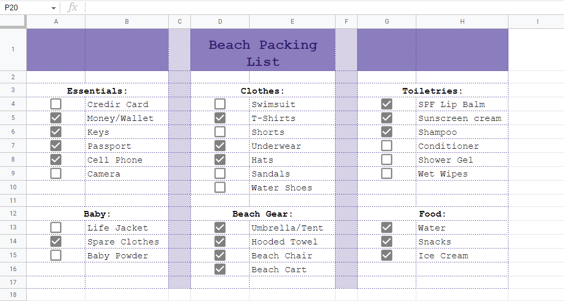 5 Free☝️ Google Sheets Packing List Templates & How to Make One