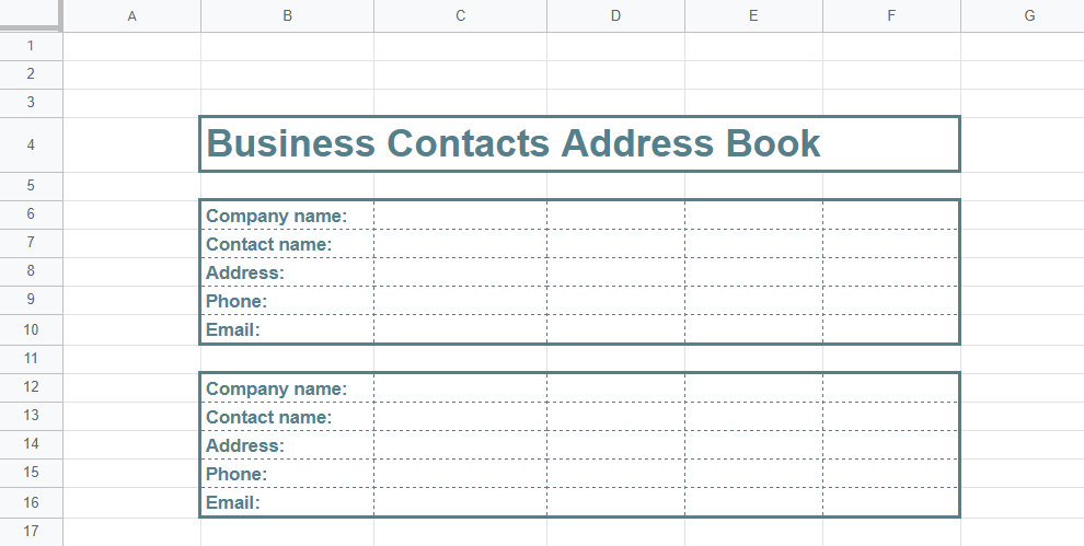 Business address book template