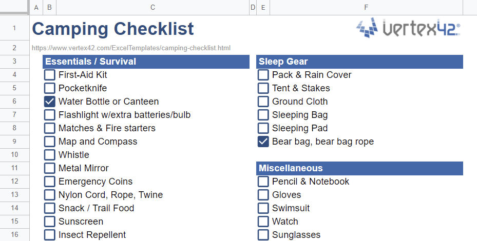 Camping Checklist Template