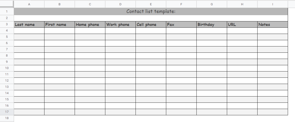 Contact List Template