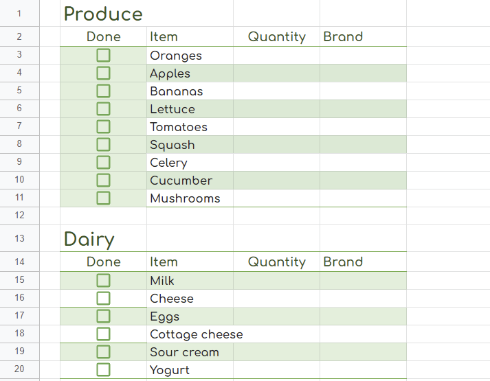 Grocery Checklist Template