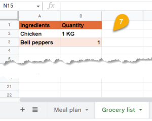 google sheets meal plan ingredient