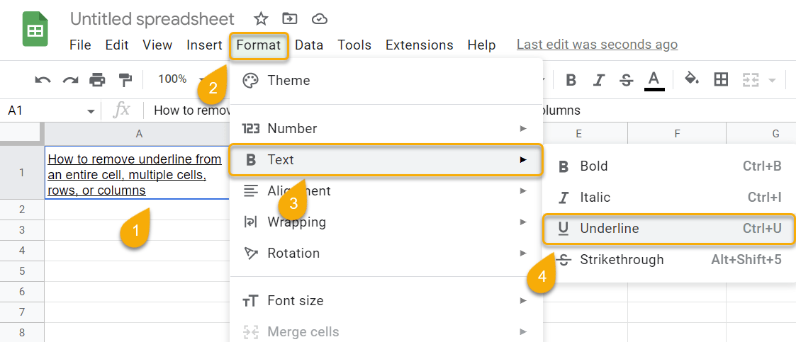 How to Remove the Underline from an Entire Cell, Multiple Cells, Rows, or Columns