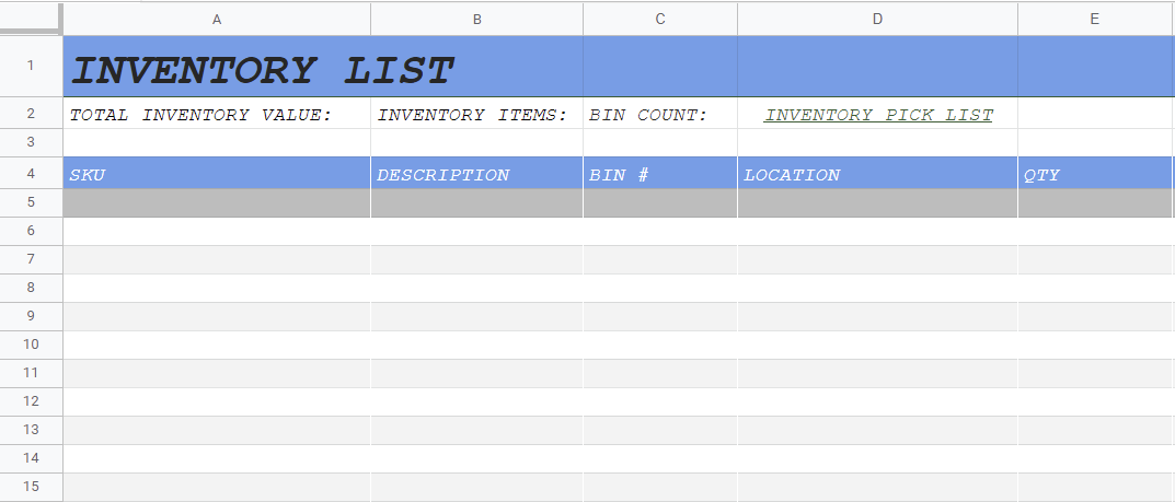 Inventory Checklist Template