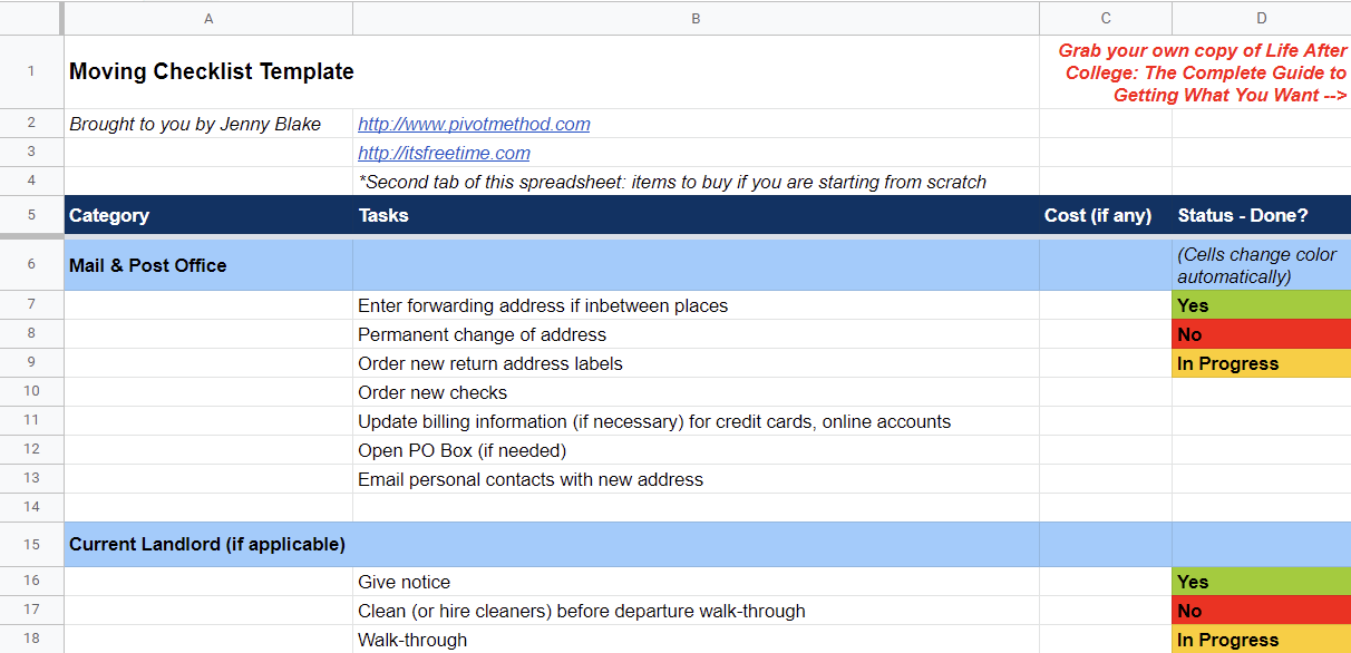 Moving Checklist Template