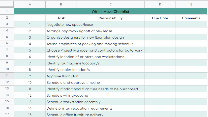 Office Move Checklist Template