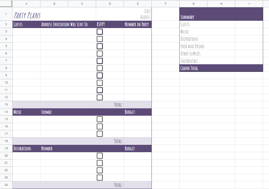 Party Checklist Template