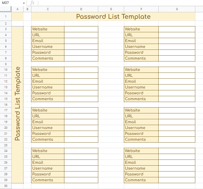 Password List Template 1