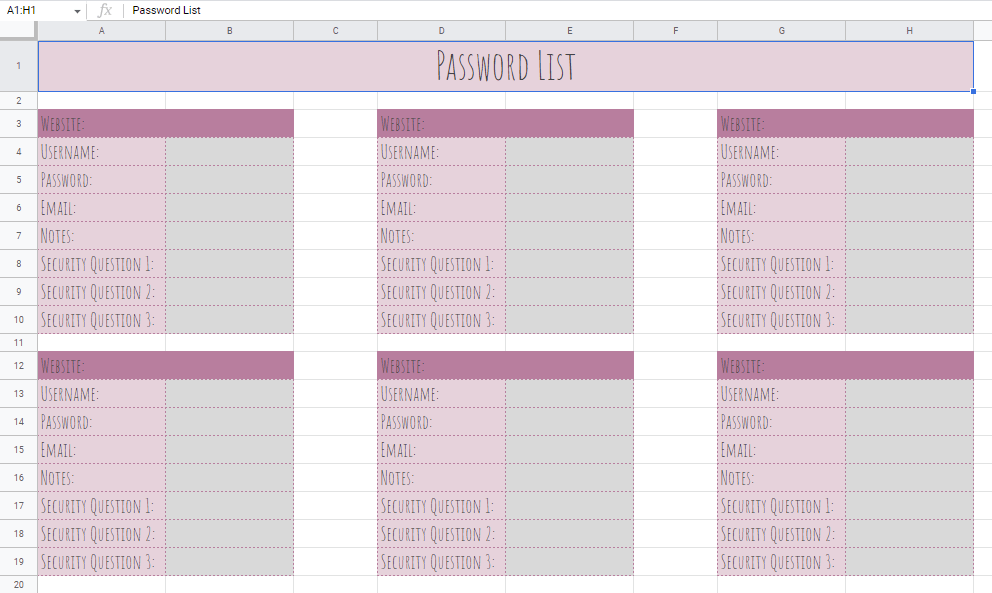 Password List Template 2