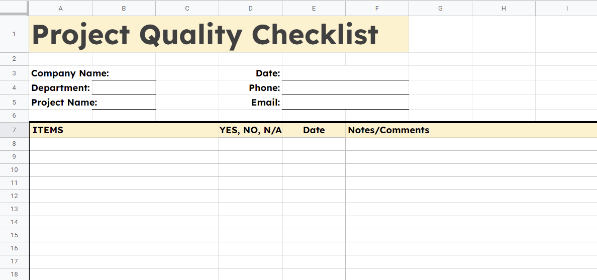 Project Quality Checklist Template