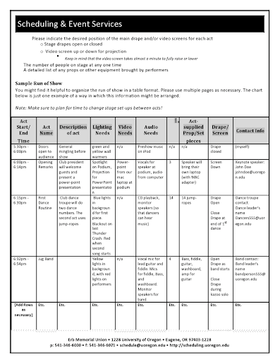 Sample Run Of Show Template